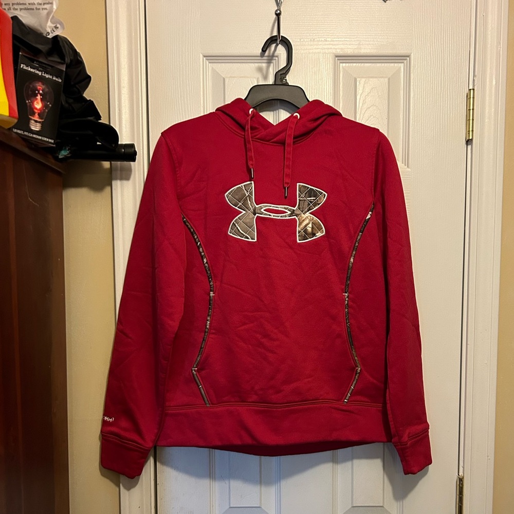 Under Armour Men's 👨🏻Cold Gear Storm 1 Camo Logo Red Hoodie Size M LOOSE